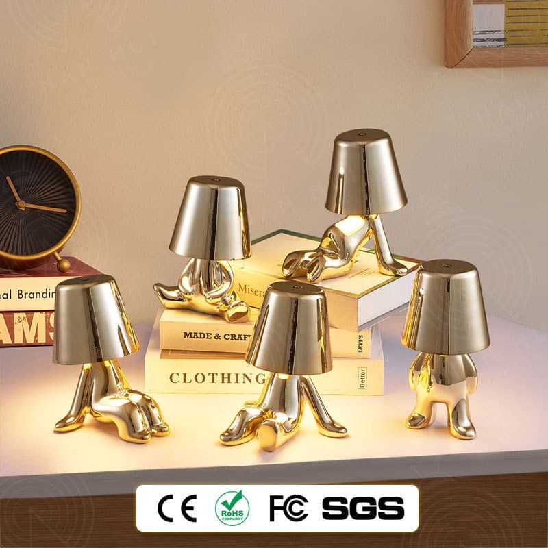 Thinker Golden Figurine Desk Lamp, Rechargeable Night Light, Thinker Lamp Decorative Ornament, Small Desk Lamp for Cross-Border