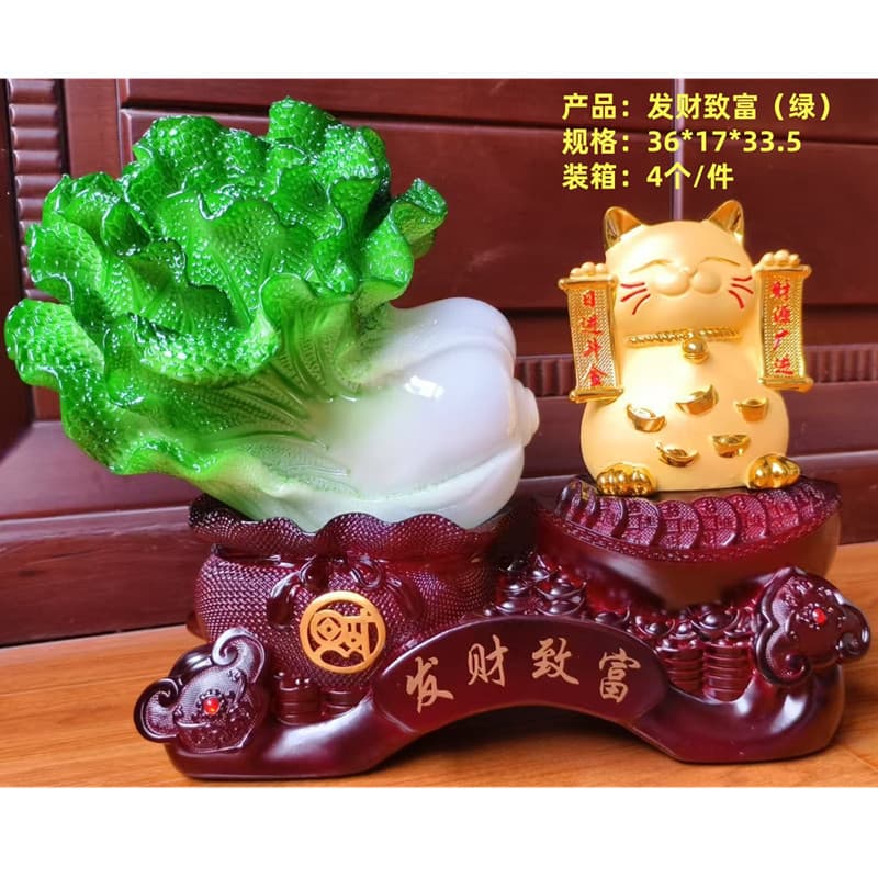 Fortune Cat Bringing Wealth and Success, Resin Feng Shui Ornament for Business Opening or Home Decorative Gift