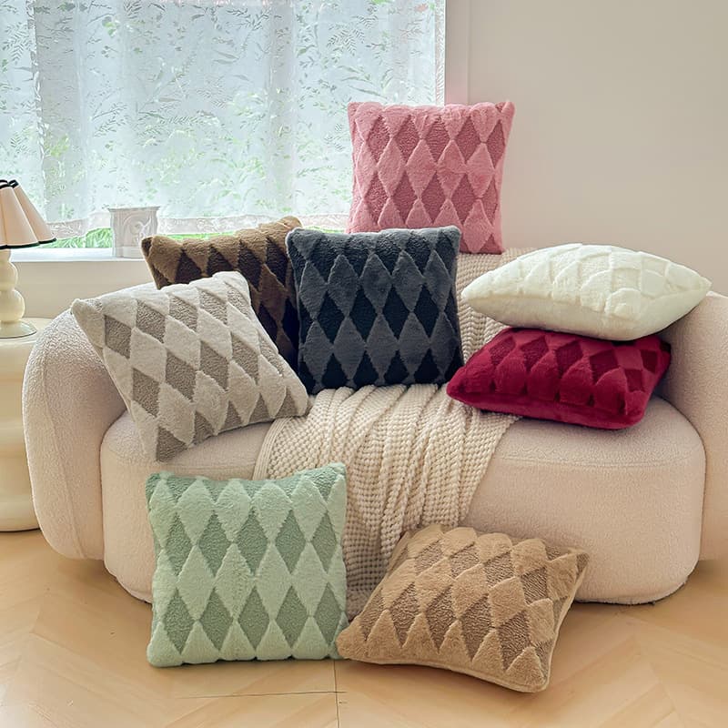 Cross-border plush pillowcase sofa cushion pillowcase solid color simple square back cushion three-dimensional jacquard bedside cushion