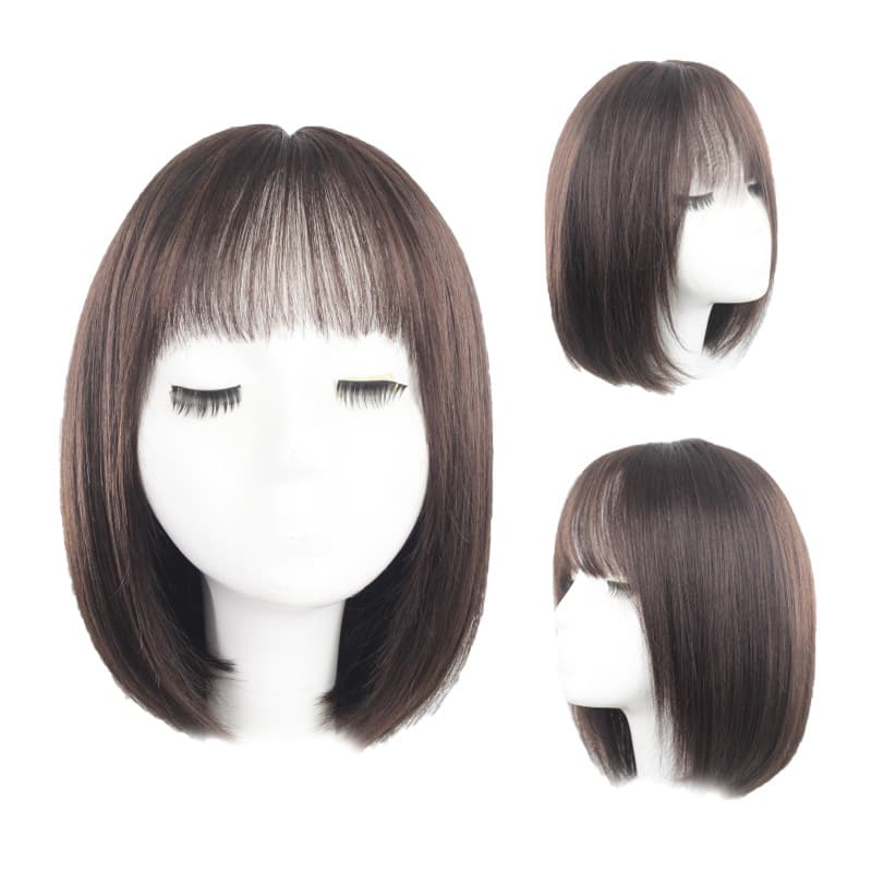 Women's Fashion New Medium-Long Straight Wig with Lace Front and French Fringe Bob