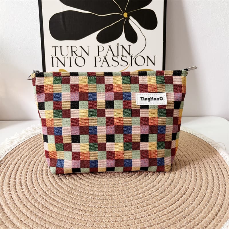 New Niche Small Travel Cosmetic Bag Women's Aunt Towel Storage Bag Lipstick Inner Bag Portable Toiletry Bag Plaid