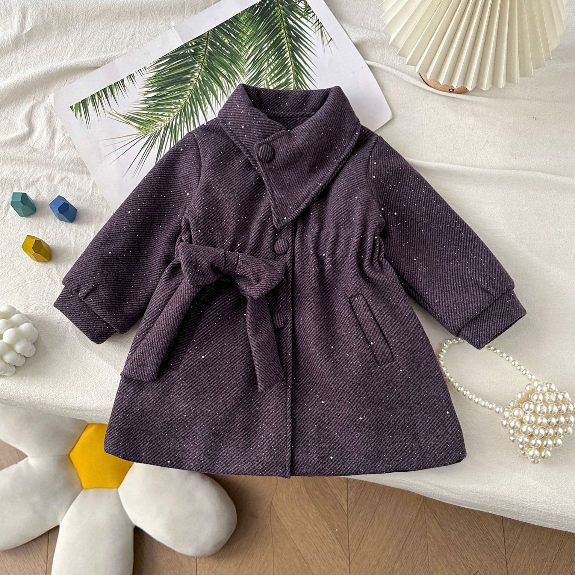 77530 Winter New Wool Coat Mid-Long Korean School Style Jacket, Small to Mid Kids British Style Children's Outerwear