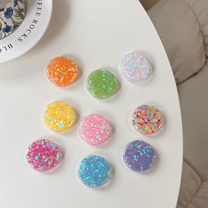 Colorful sequins mobile phone air bag holder adhesive small fresh women's ring gift party company logo printing