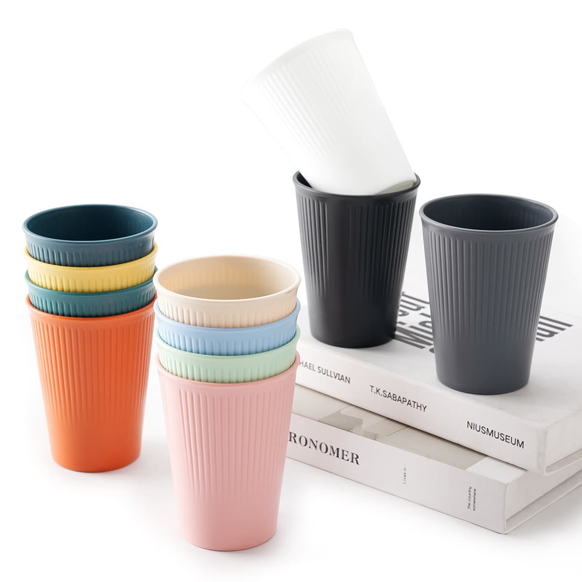 Cross-Border PP Water Cup, Household Plastic Cup Set, Simple Creative Vertical Stripe Plastic Water Cup, Toothbrush Cup, Mouthwash Cup, TEMU