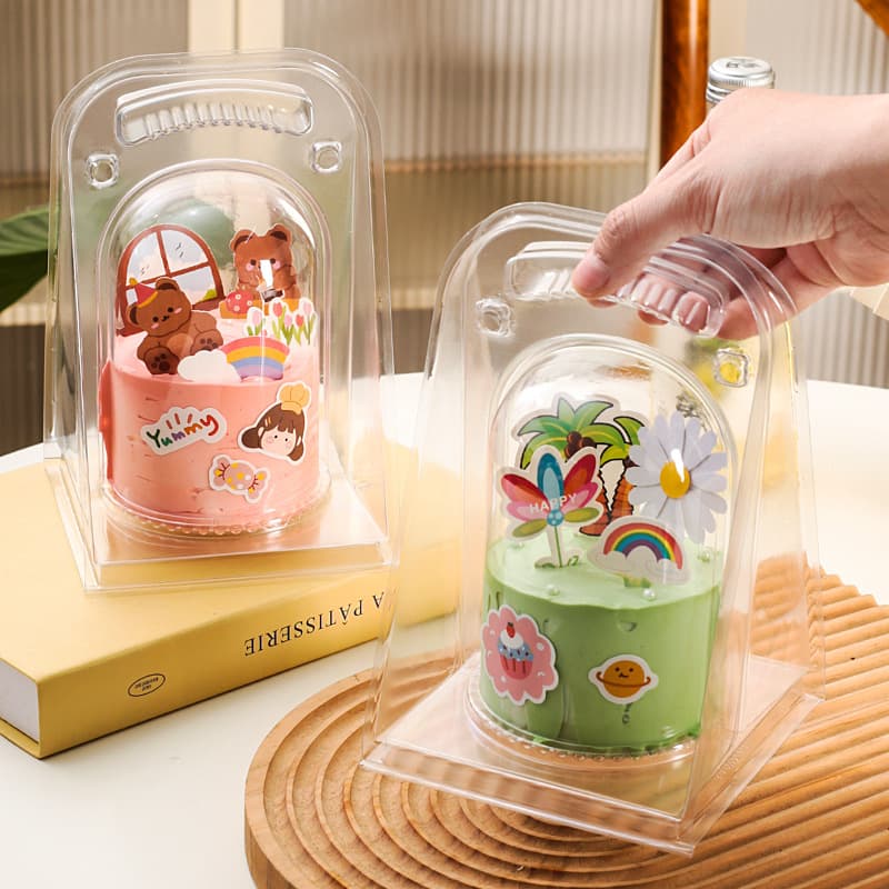 New Transparent Portable Folding Round Heightened 3-Inch 4-Inch Cake Box Dessert Takeout Box Portable Handheld Dessert Box