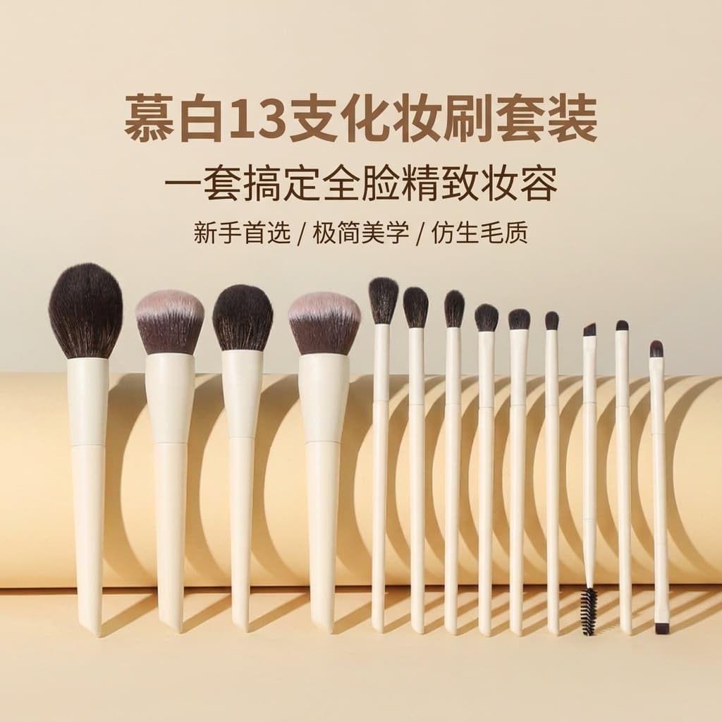 Beginner Recommended 13-Piece Makeup Brush Set Wood Handle Soft Bristle Powder Highlighter Brush Makeup Tools