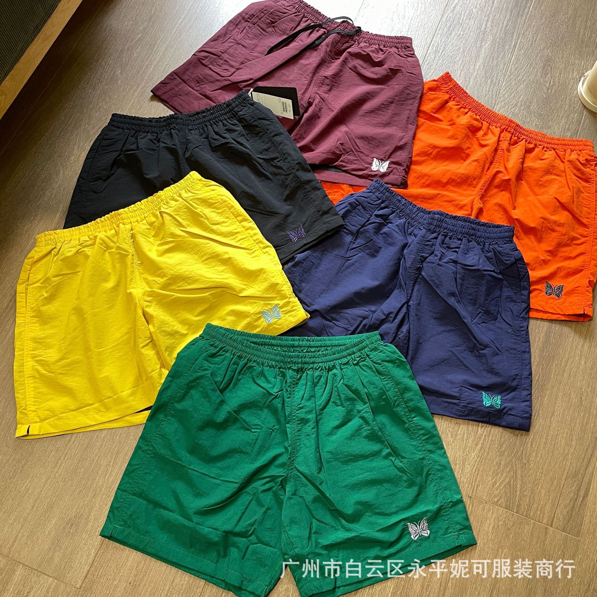 NEEDLESxBMS Butterfly Embroidery Shorts Quick-Dry Nylon Loose Sports Casual Beach Shorts Men Cleanfit