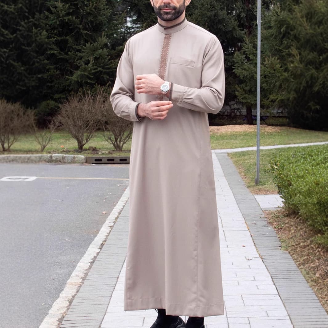 Cross-border Minimalist Long-Sleeve Men's Stand Collar Embroidered Shirt New Arrival