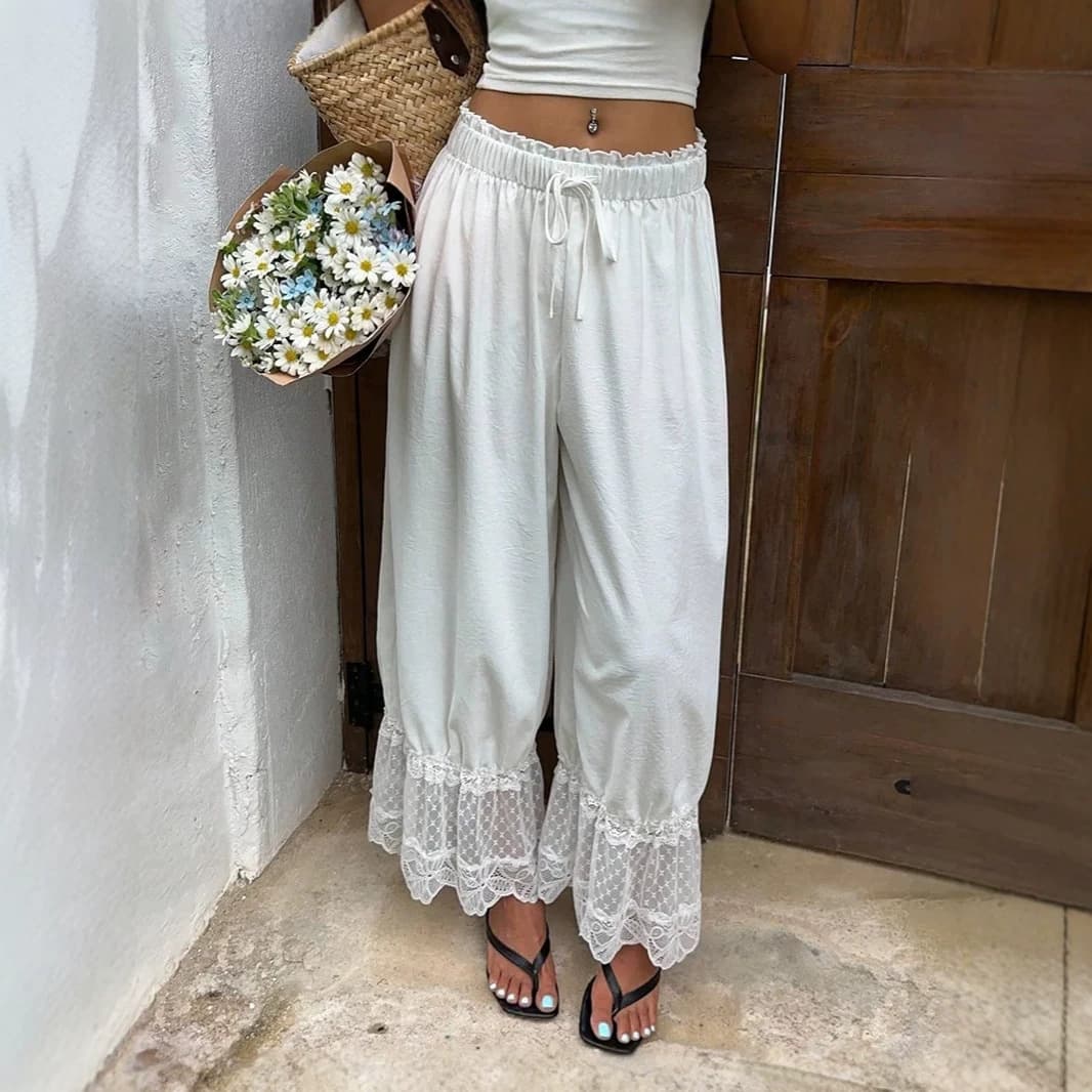Bohemian Wide Leg Pants with Elastic Waist, Loose Fit Casual Trousers, All-Season Comfort for Travel