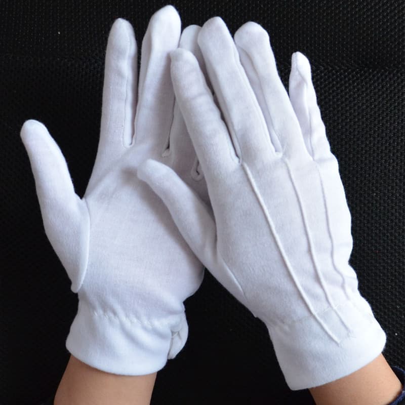 Back three-rib buckle gloves for ceremonies, pure cotton three-rib gloves for directing, driving, performances, and security.