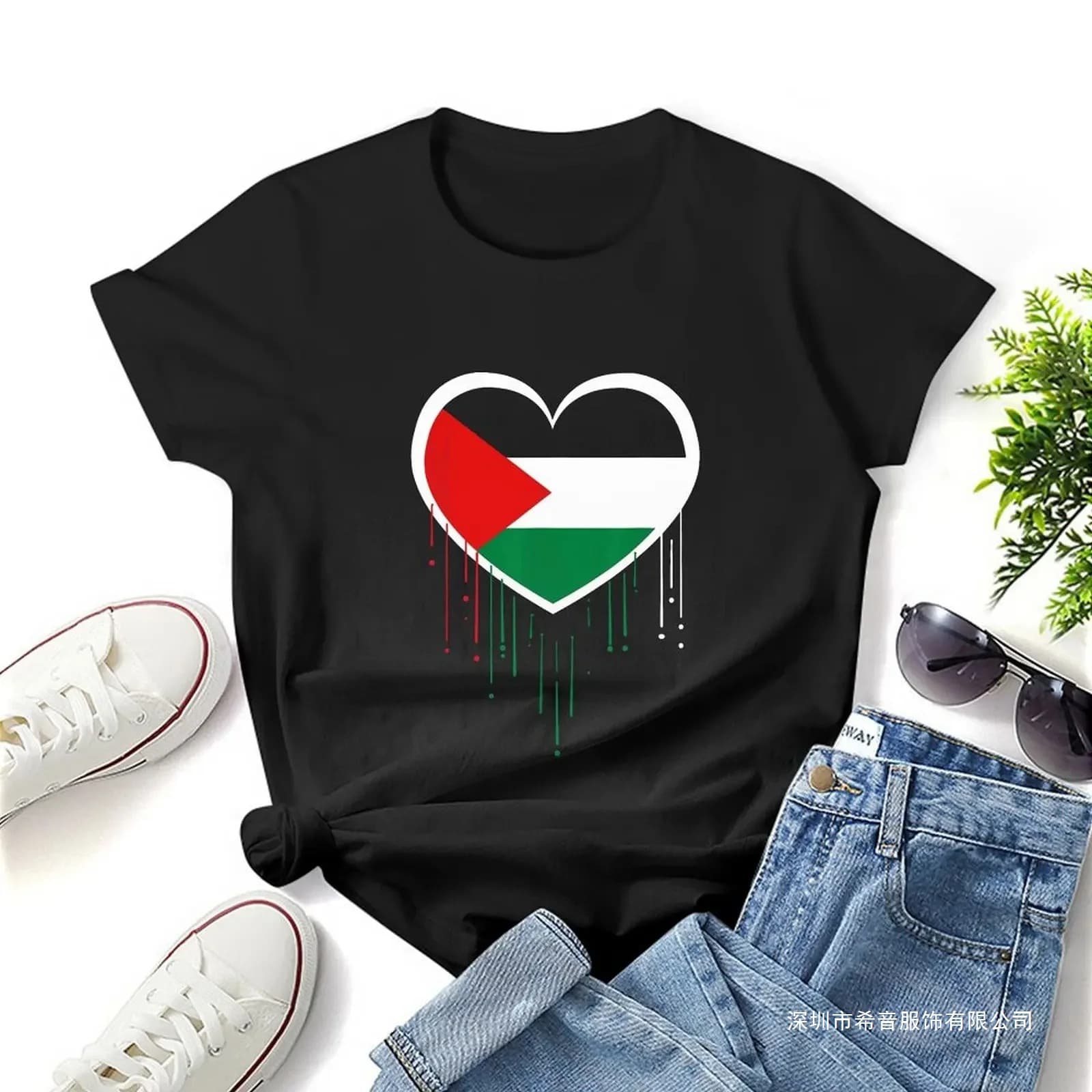 Proud Tradition Heart Print T-Shirt Pattern Shirt Casual Short-Sleeved Women's T-Shirt