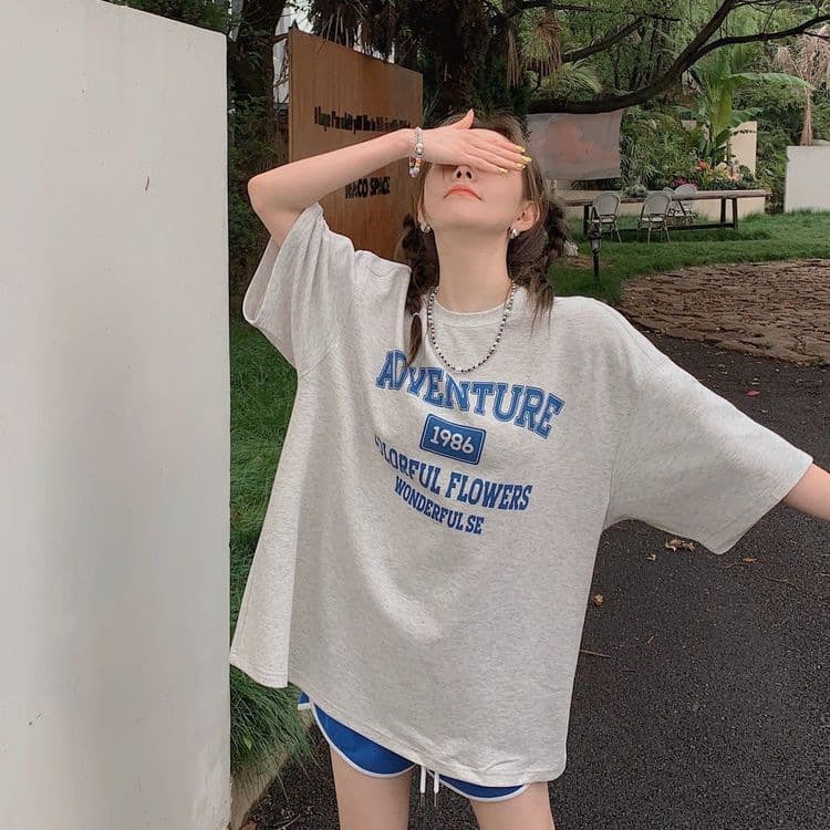 2025 Summer New Letter Print Street Short Sleeve T-Shirt Loose Plus Size Simple Niche Cute Style Student Trend