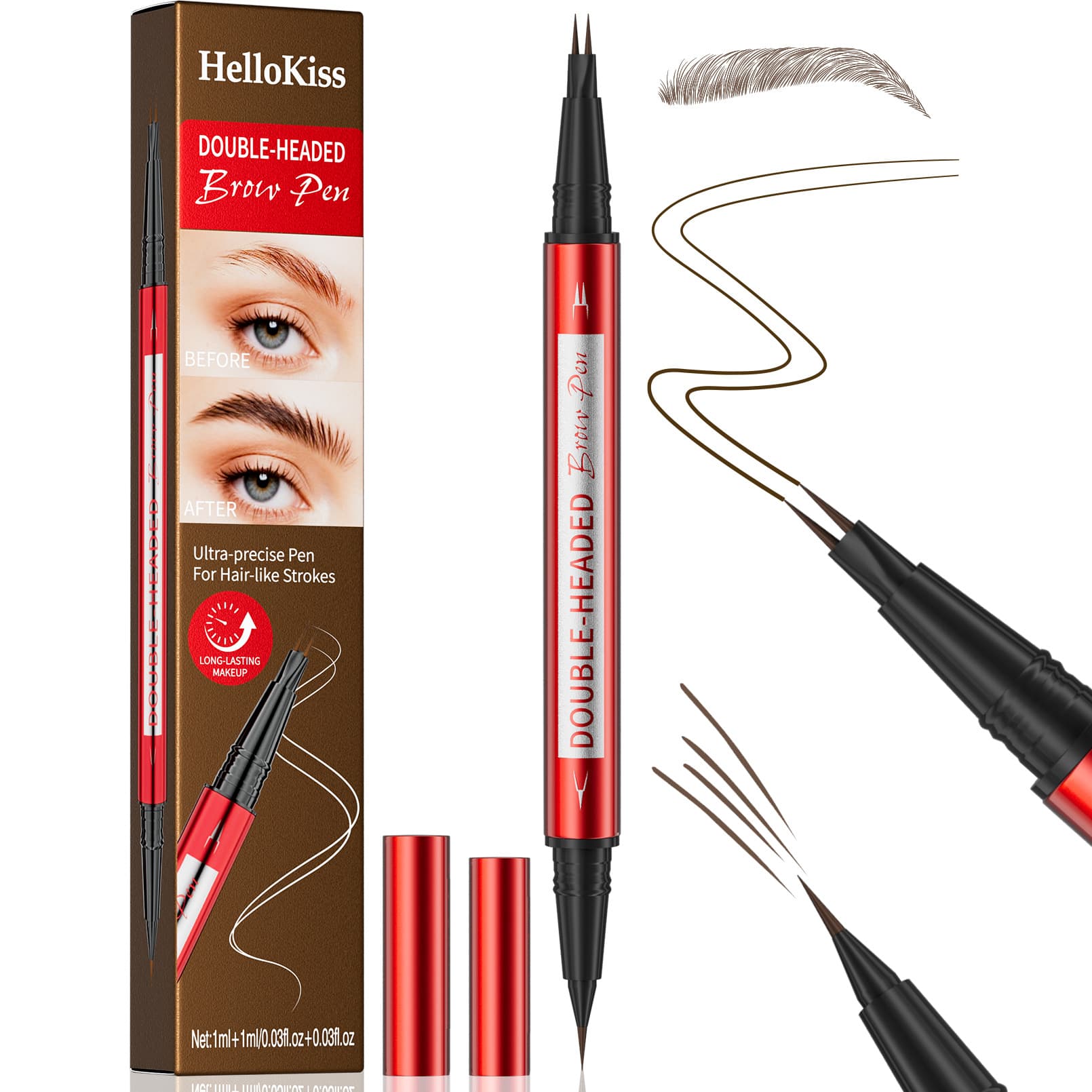 Amazon TK Hot Selling Hellokiss Dual Fork Eyebrow Pencil Waterproof Sweatproof Smudge-proof Double-ended Liquid Natural Eyebrow Pen