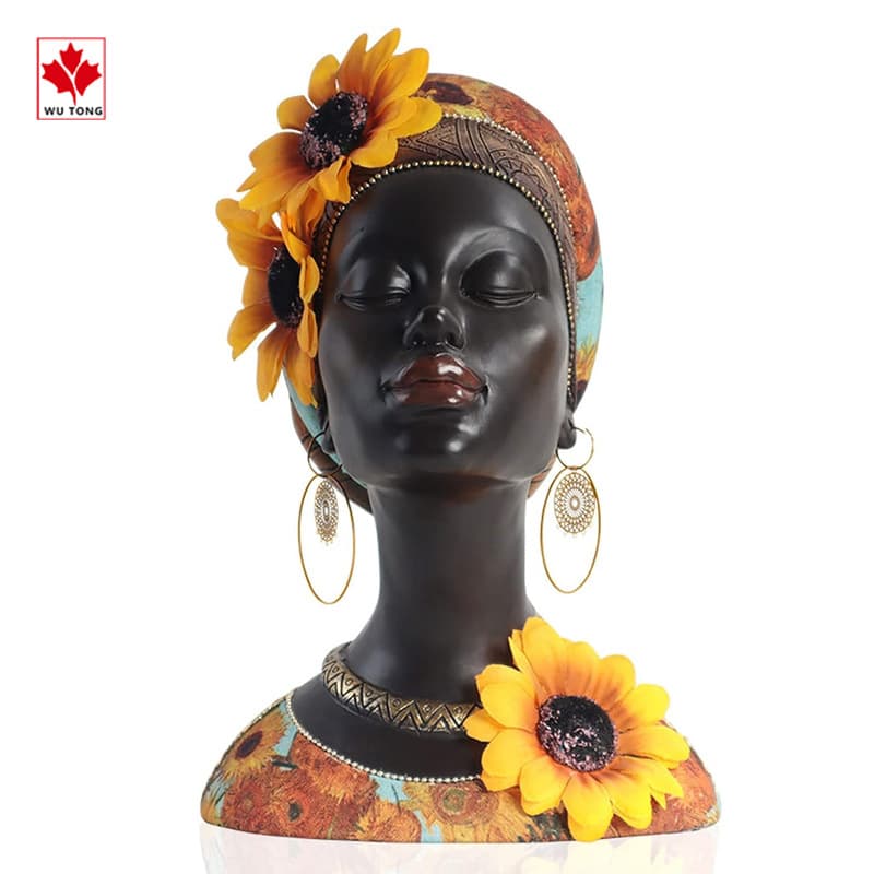 Creative African Figure Decoration for Living Room Home Entryway Wine Cabinet Ornament Retro Human Head Resin Craft
