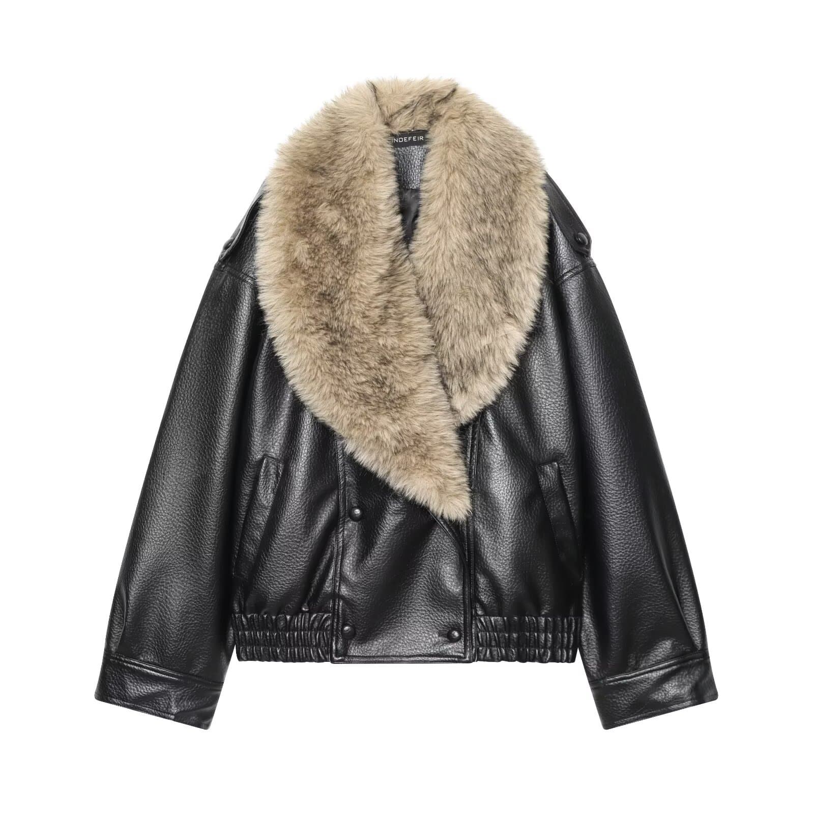 TAOP&ZA women's 2026 spring new retro detachable collar imitation leather warm jacket 4341853