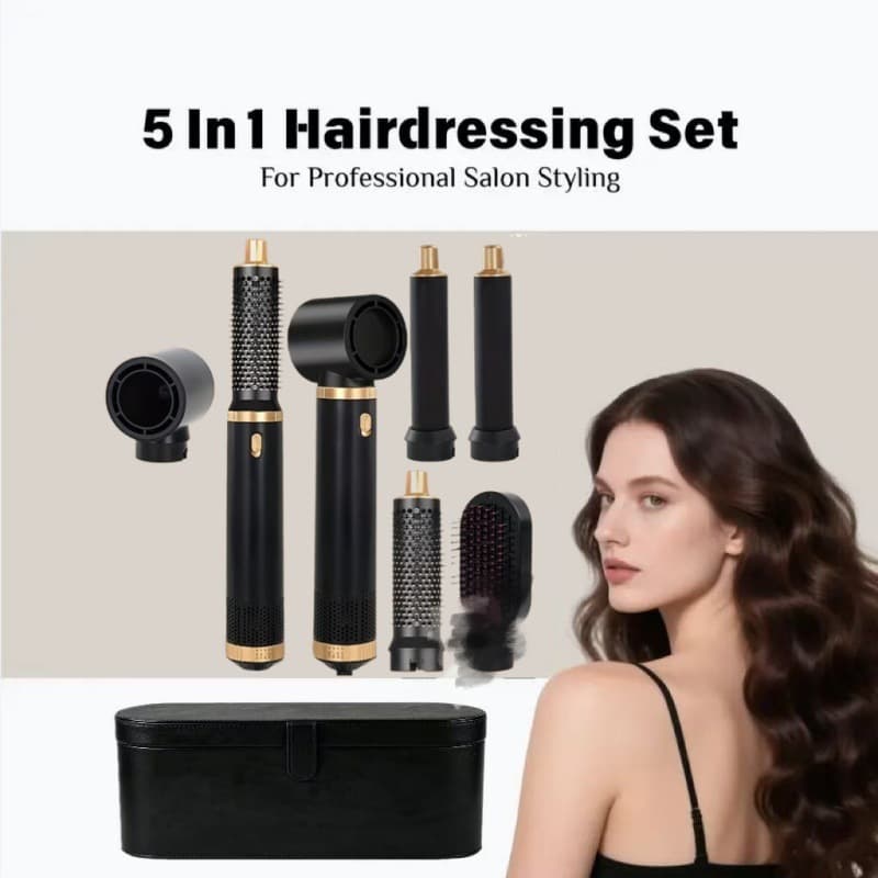 Cross-border 5-in-1 Multi-Function Hot Air Brush Hair Dryer Straightener Curling Iron 2-in-1 Interchangeable Head Blow Dryer Comb