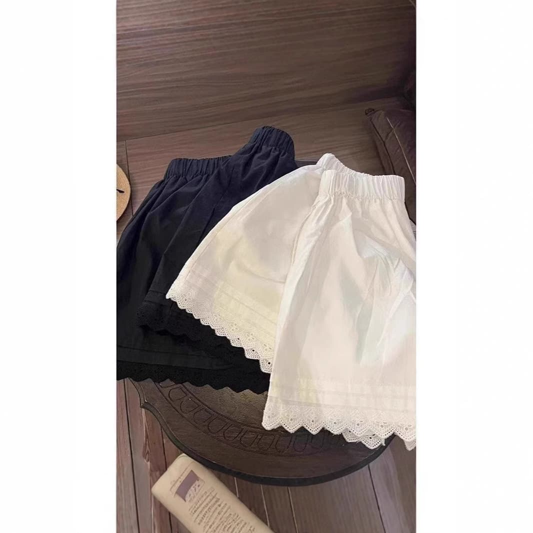 2026 New Style White Lace Patchwork Shorts for Women, Summer Thin Casual Loose Versatile Comfortable Wide-Leg Shorts Trendy