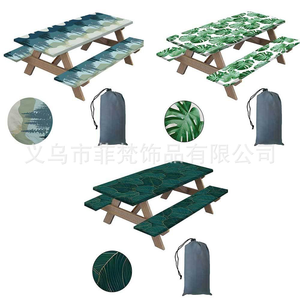 2025 New Patio Table Cover Three-piece Set Picnic Table Cloth Stool Cover Full Polyester Micro-Elastic Table Cover Waterproof Oil-Proof No-Wash