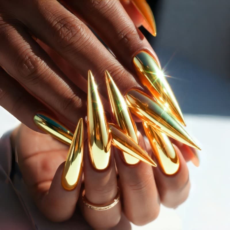 24 pieces of fashionable punk metal gold mirror high heels fake nails super long glossy reflective patch nails wear nails