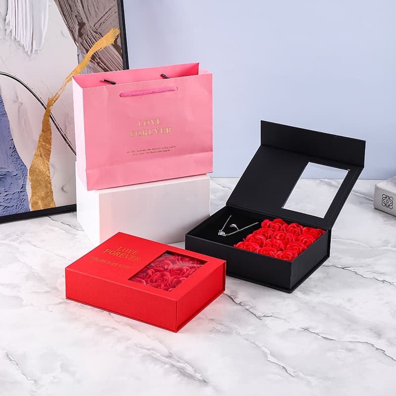 Cross-border flip-open window jewelry box 12 soap flowers jewelry box Valentine's Day necklace ring earrings box