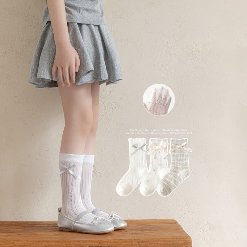 Girls socks summer thin mesh children's mid-calf socks Korean style baby girl bow lace princess socks