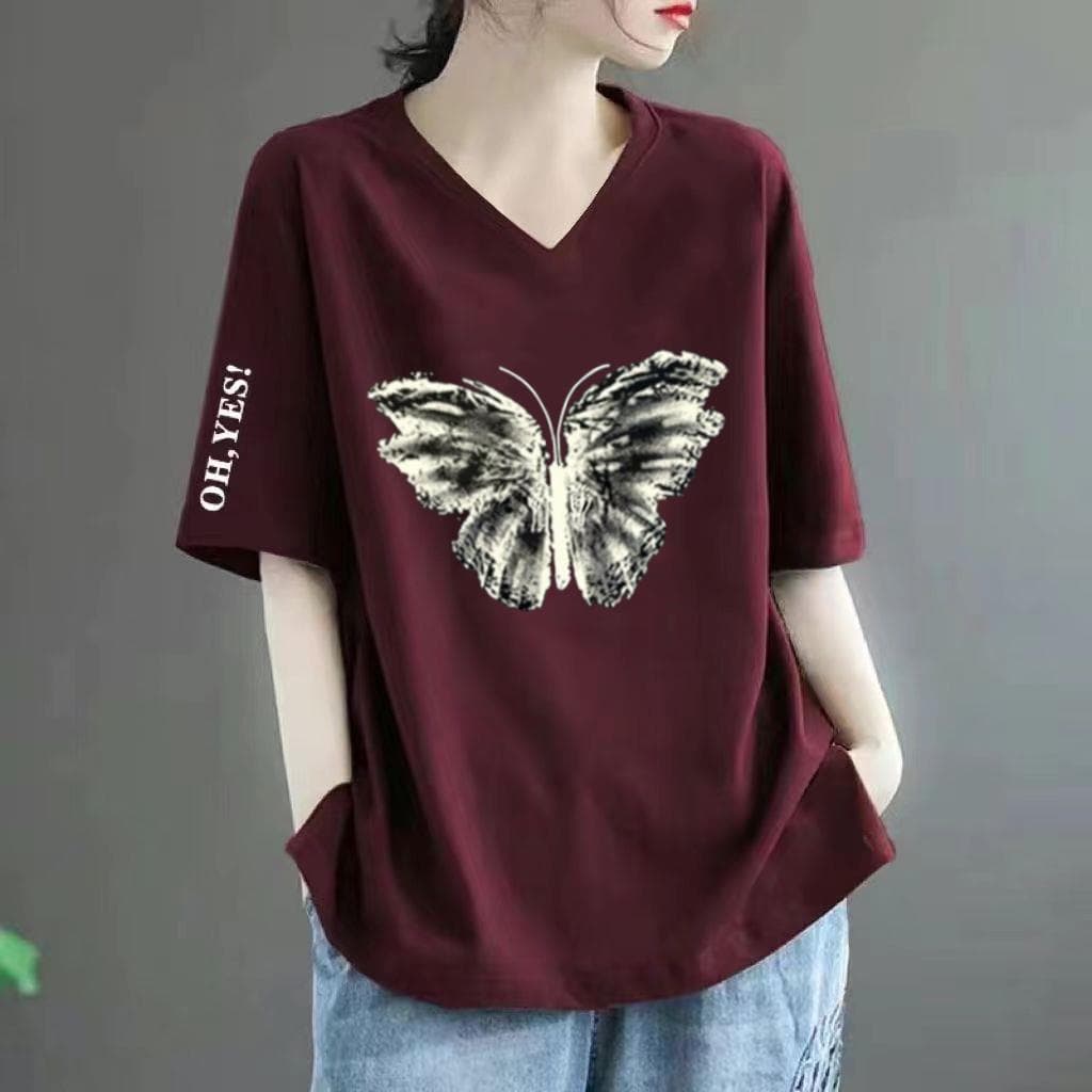 Clearance Sale Short Sleeve Women's T-Shirt V-Neck Summer Loose Plus Size New Mom Slim Round Neck Printed Top