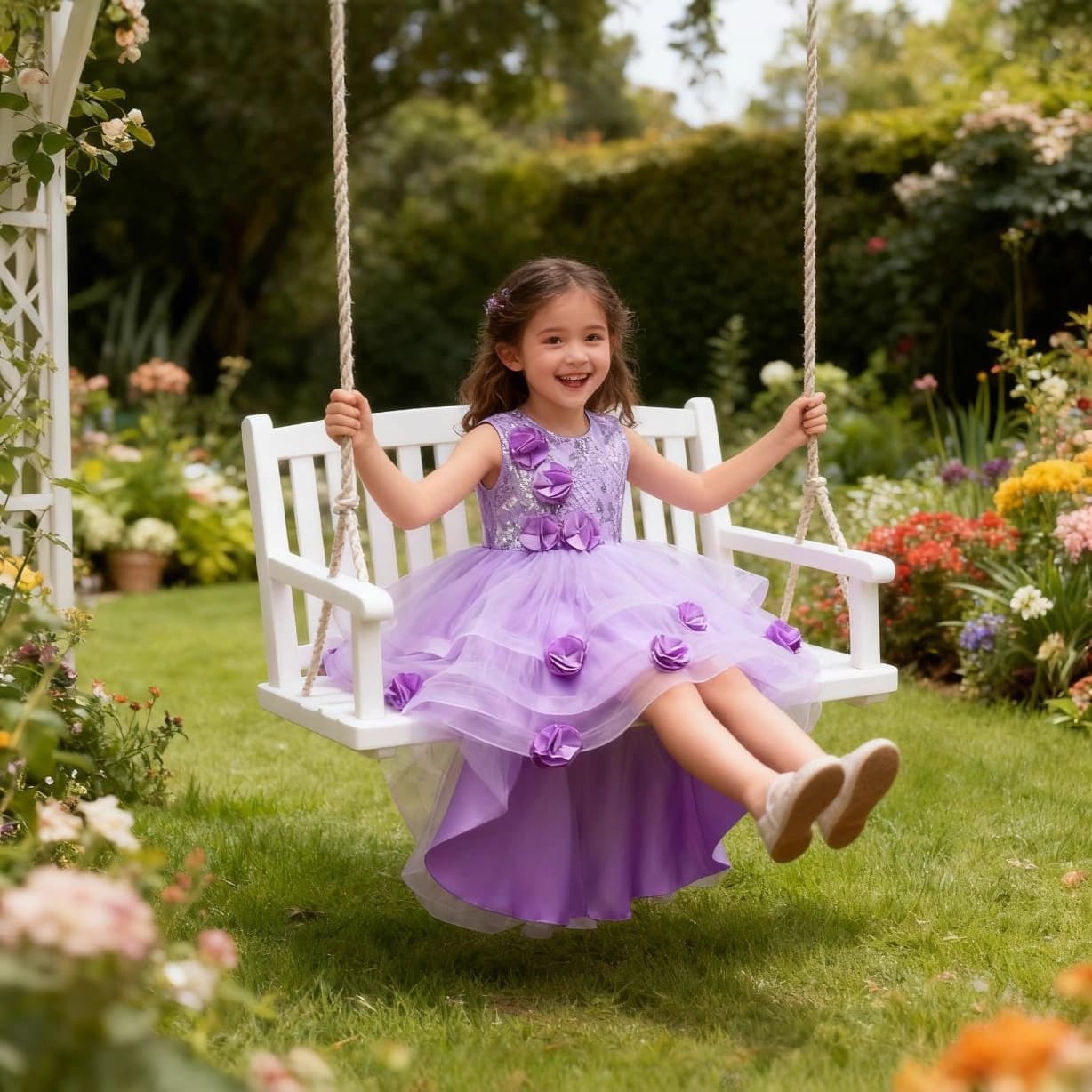 New Sleeveless Princess Dress for Girls with 3D Flowers, Train, Performance Evening Gown, Children's Day Performance Tutu, and Mesh Skirt