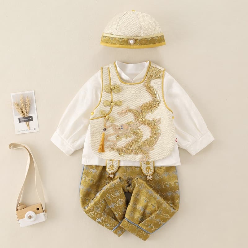 Chinese Style Baby First Birthday Outfit, Red Infant Tang Suit Hanfu Set for Boys and Girls, 100 Days Celebration and Zhuazhou Ceremony