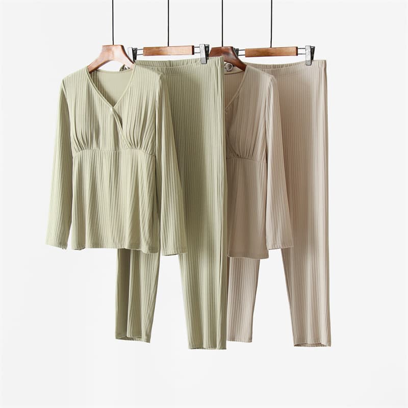 Maternity Set Long Sleeve Top and Pants with Built-in Bra Pads, Thin and Breathable Homewear for Spring and Summer