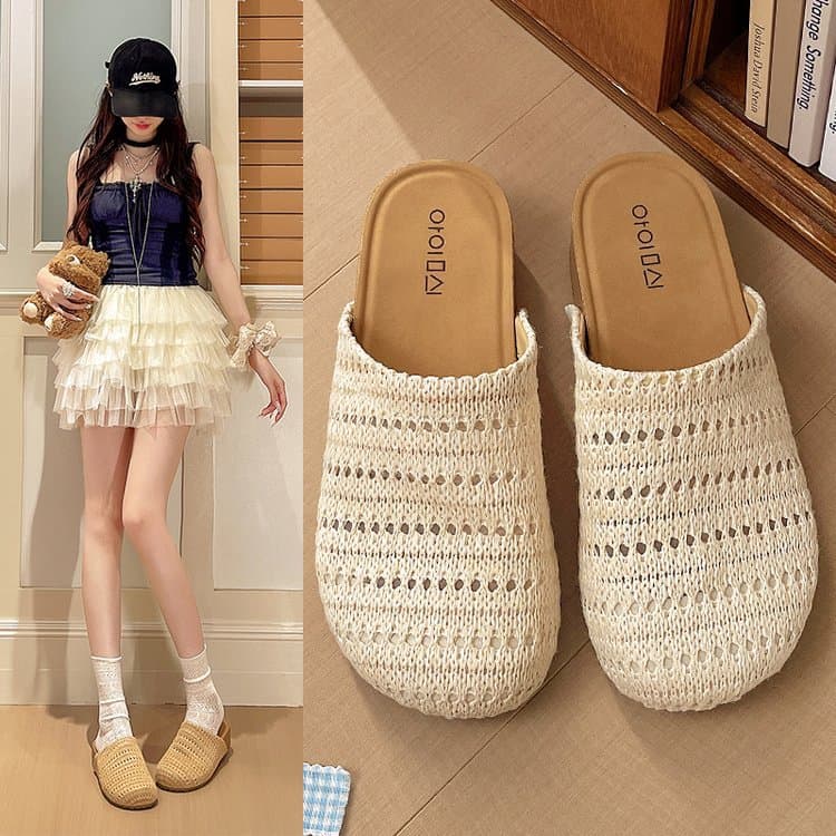 New Summer Flat Sandals for Women, Outdoor Closed-Toe Woven Breathable, Wedge Heel 4cm Rise, Mid Heel, Everyday Versatile Style