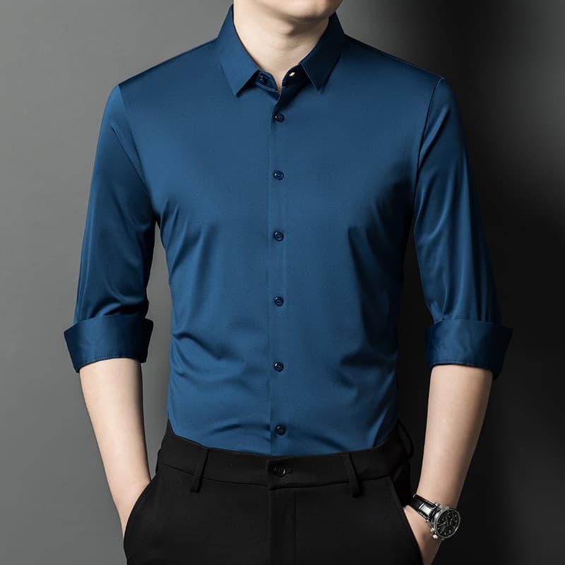 Host formal wear autumn and winter new solid color long-sleeved shirt men's wedding groom business wedding groomsmen shirt