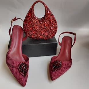 Women's Full Rhinestone Pointed Toe Closed Toe High Heel Sandals Crystal Rhinestone Evening Sandals Shoes and Bag Set