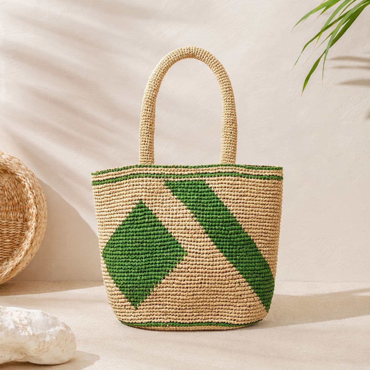 New Raffia Woven Bag Diamond Weave Large Capacity Shoulder Tote Beach Vacation Bag for Women
