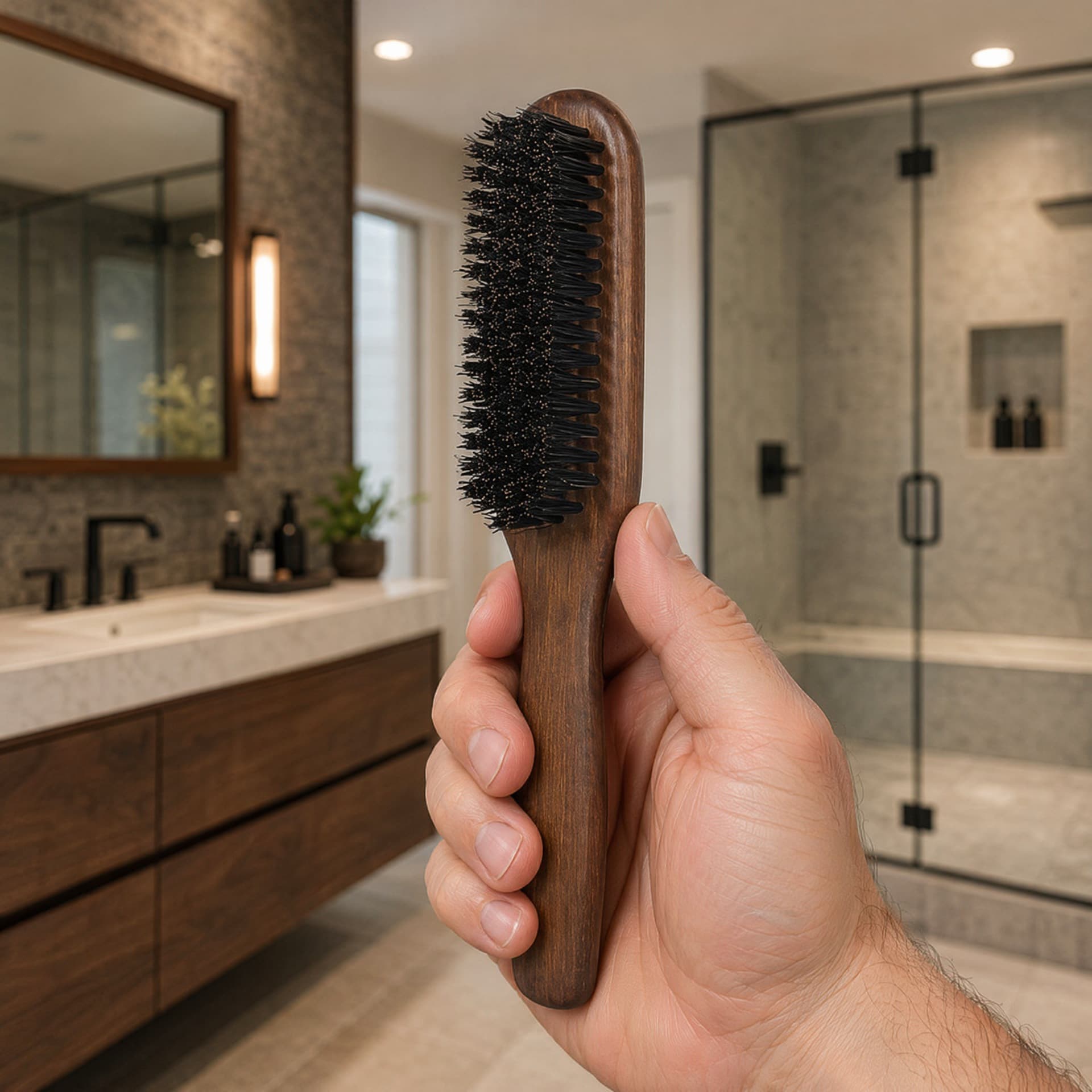 Cross-border factory direct sales beech wood long handle bristle mixed nylon beard oil head brush men's cleaning care hairdressing brush