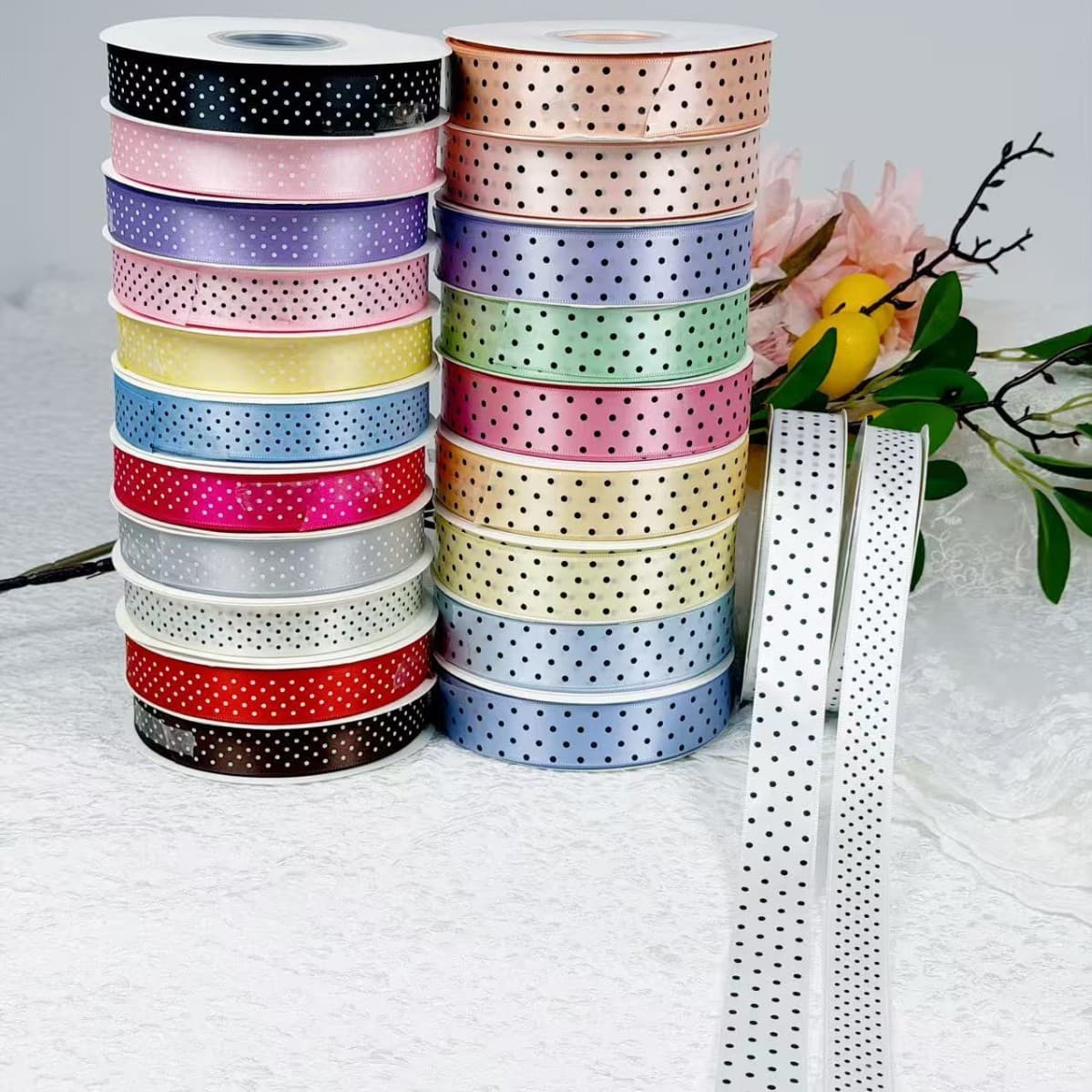 Polka Dot Ribbon Dopamine Dot 50 Yards Floral Satin Ribbon Gift Bow Colorful Satin Ribbon Factory Direct