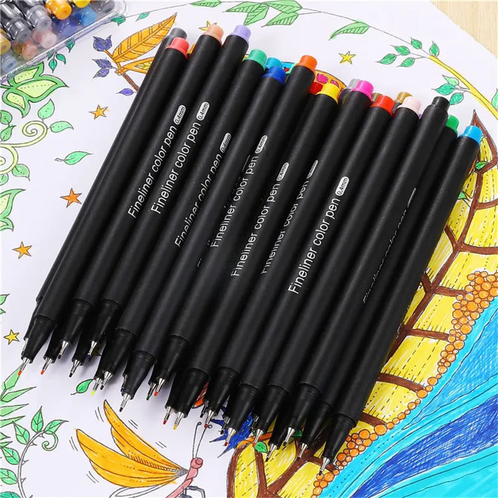 Cross-border Colored Liner Pen 0.4mm Student Art Drawing Waterproof Outlining 100 Watercolor Metal Fiber Nib