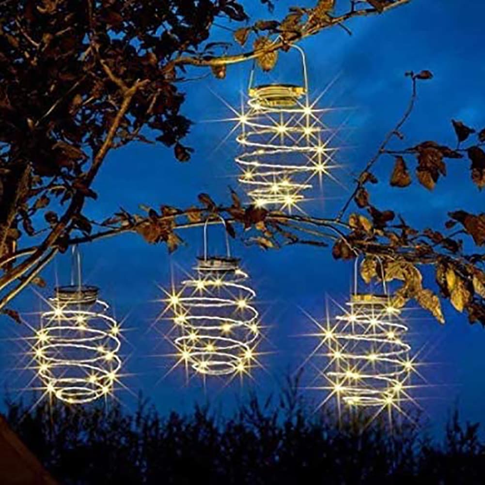 Solar Spiral Iron Art Light, Pineapple Decorative Light, Garden Light, Outdoor Courtyard LED Spring Light, 4-Pack