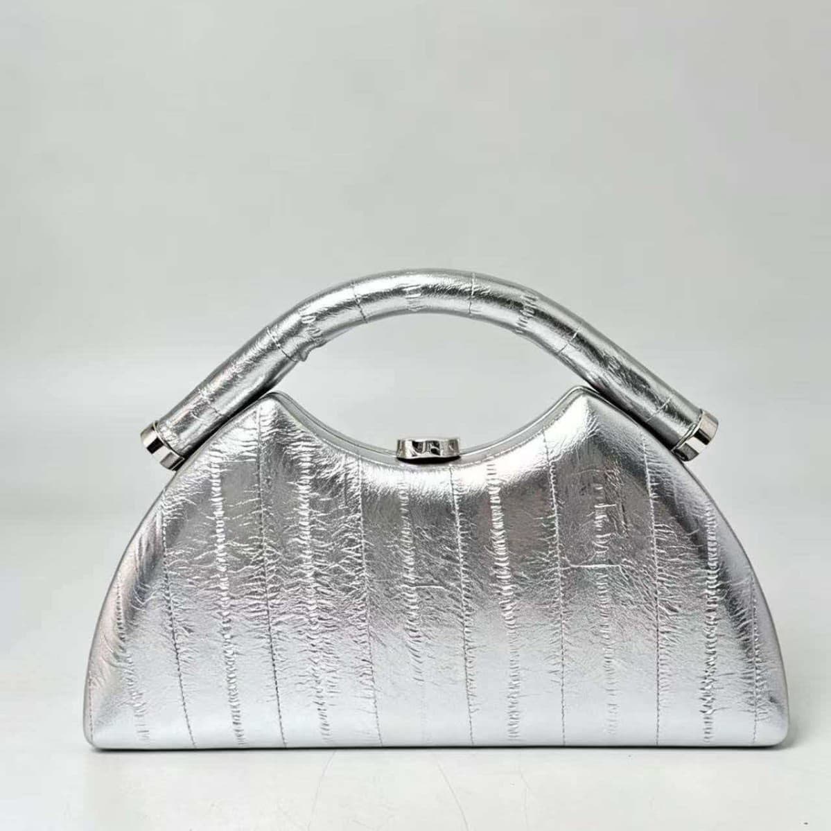 New Retro Eel Texture Handbag Premium Structured Top Handle Evening Bag for Women Unique Semi-Circular Handbag
