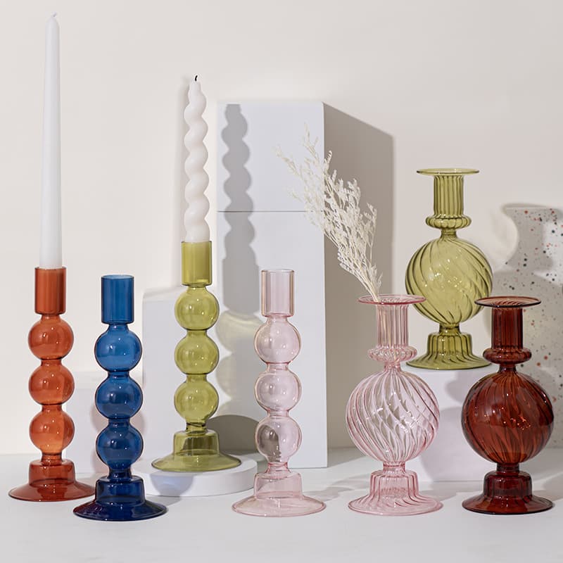 Elegant European Style Candle Holder Luxury Hotel Decorative Accessories Colorful Candy High Borosilicate Glass Candle Stand