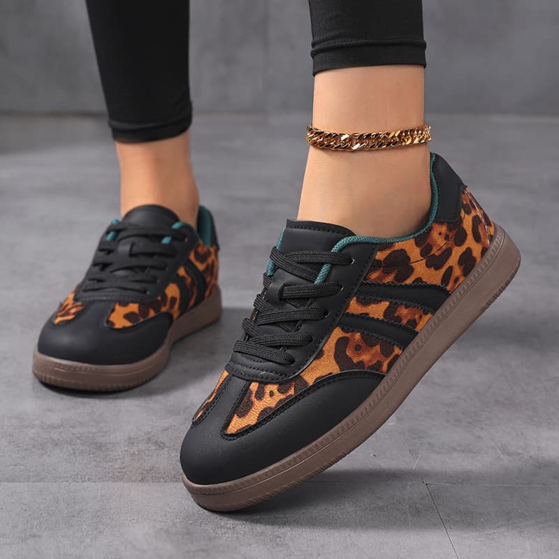 Foreign trade cross-border women's shoes 2025 new leopard print color casual flat sneakers versatile flat fashion sports women's shoes