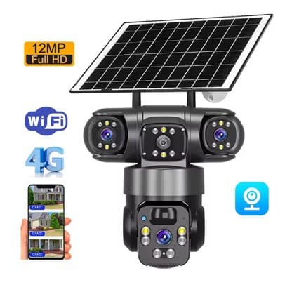 3-Lens Solar-Powered Triple-Screen Wireless Smart WiFi & 4G Camera Surveillance Gun-Ball Integrated System