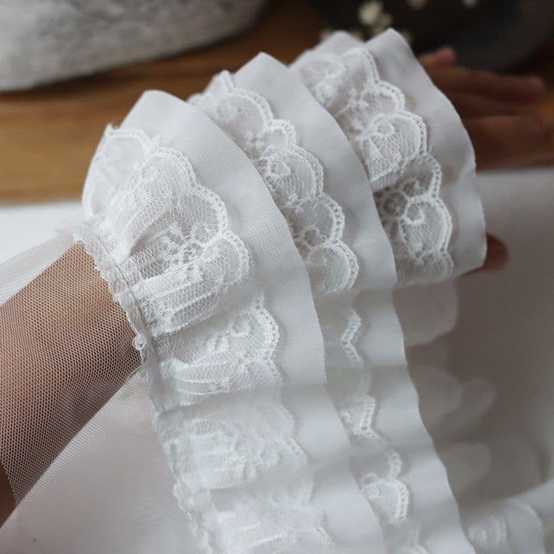 13cm Wide Three-Layer Chiffon Pleated Lace Trim DIY Handmade Lolita Umbrella Cosplay Clothing Accessories Doll Dress Hem Extension