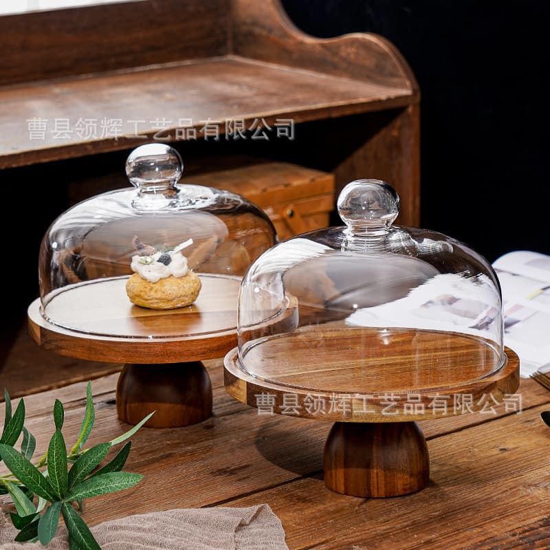 Modern Minimalist Acacia Wood Cake Tray, Home Restaurant Dessert Plate, Pastry Display Stand, Wooden Tall Fruit Bowl