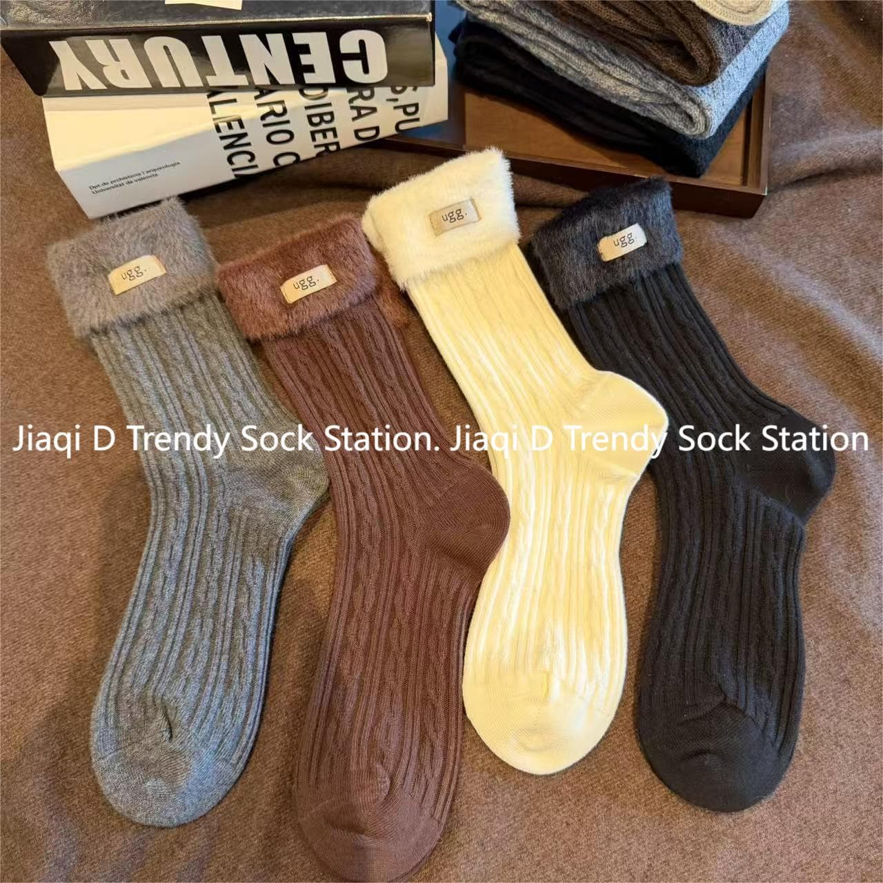 European Winter Mink Fur Socks for Women, Mid-Calf Warm Ribbed Slouch Socks, Handmade Seamless Toe