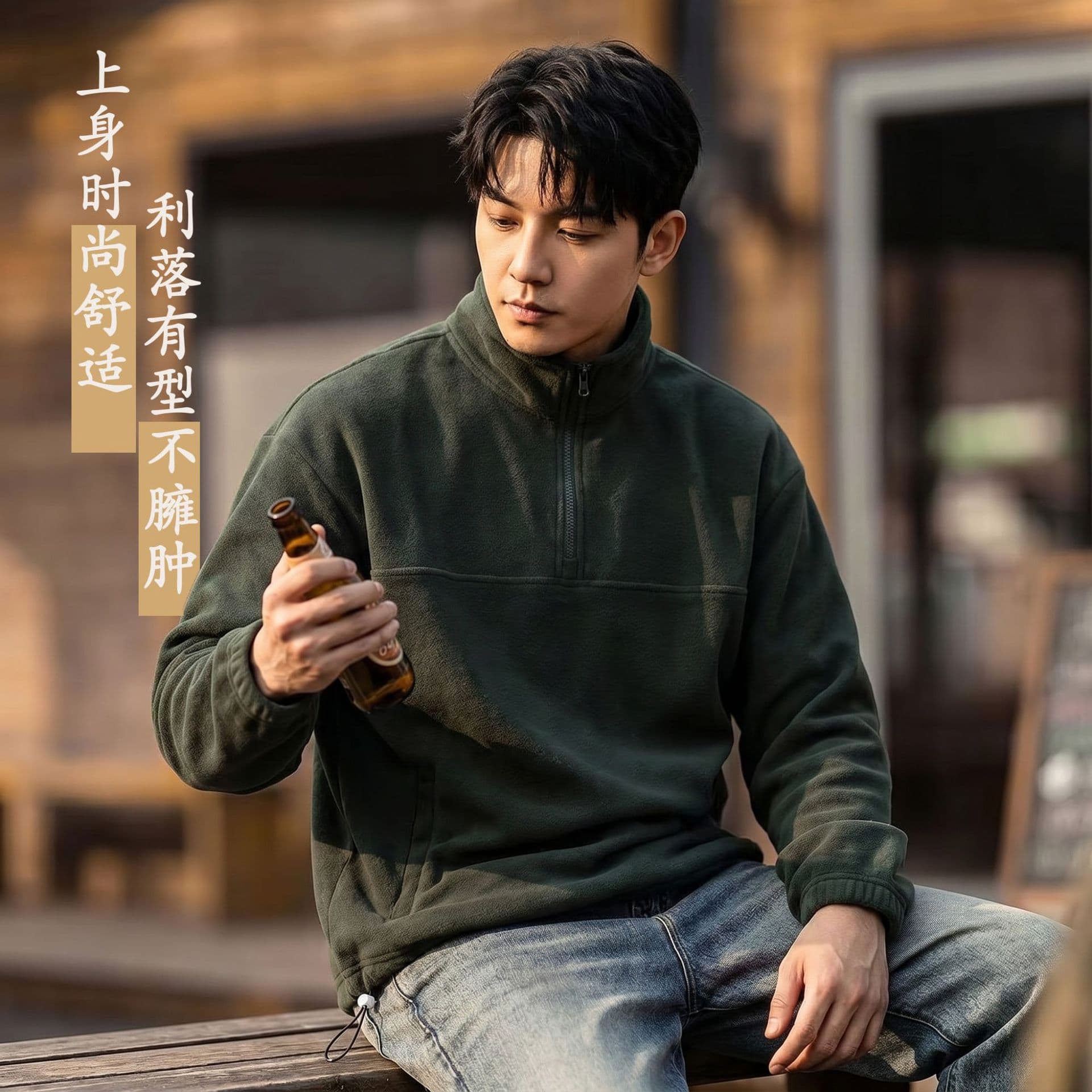 Men's and women's 2026 winter new loose and thick double-sided polar fleece long-sleeved half-zip stand-up collar sweatshirt jacket