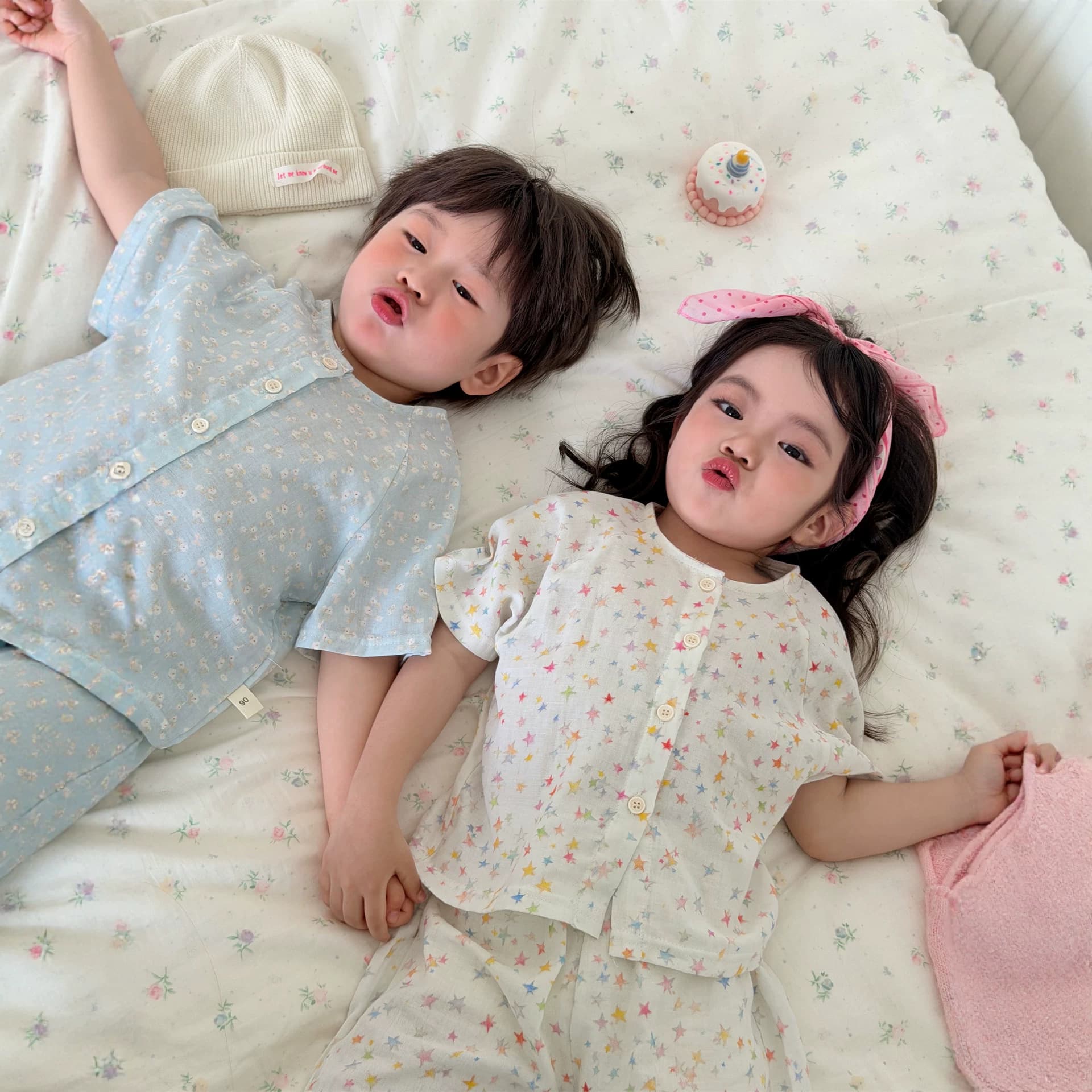 Summer children's pure cotton gauze parent-child pajamas for boys and girls round neck short-sleeved shorts cardigan baby home clothes set