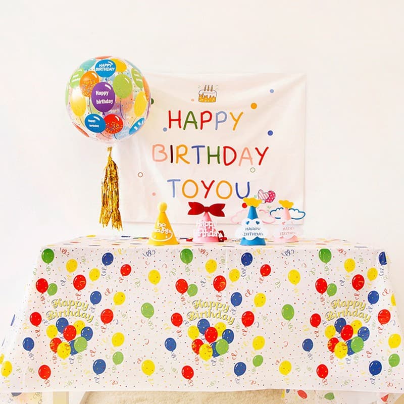 Table tablecloth colorful balloon disposable plastic tablecloth Christmas holiday dessert table birthday party decoration arrangement