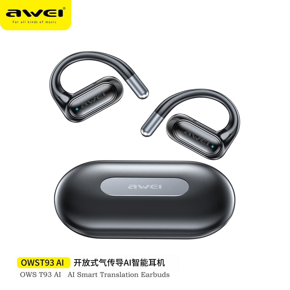 Awei Bone Conduction AI Translation Earphones Open-Ear Comfortable for Long Wear Smart Meeting Organization Open-Type Bluetooth Headphones