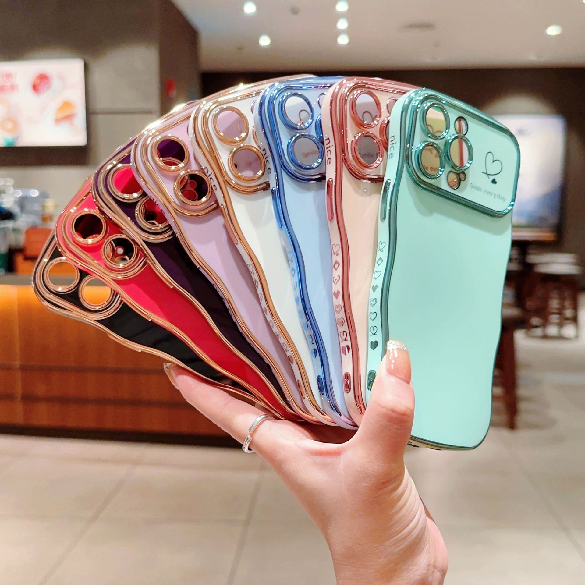New Compatible iPhone 17 Pro Max Electroplated Wavy Phone Case Apple 15 Side Heart Drop Protection Cover