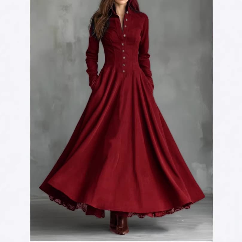 European and American Cross-border 2025 Independent Site French Vintage Style Faux Suede Lace Trim Patchwork Shirt Dress